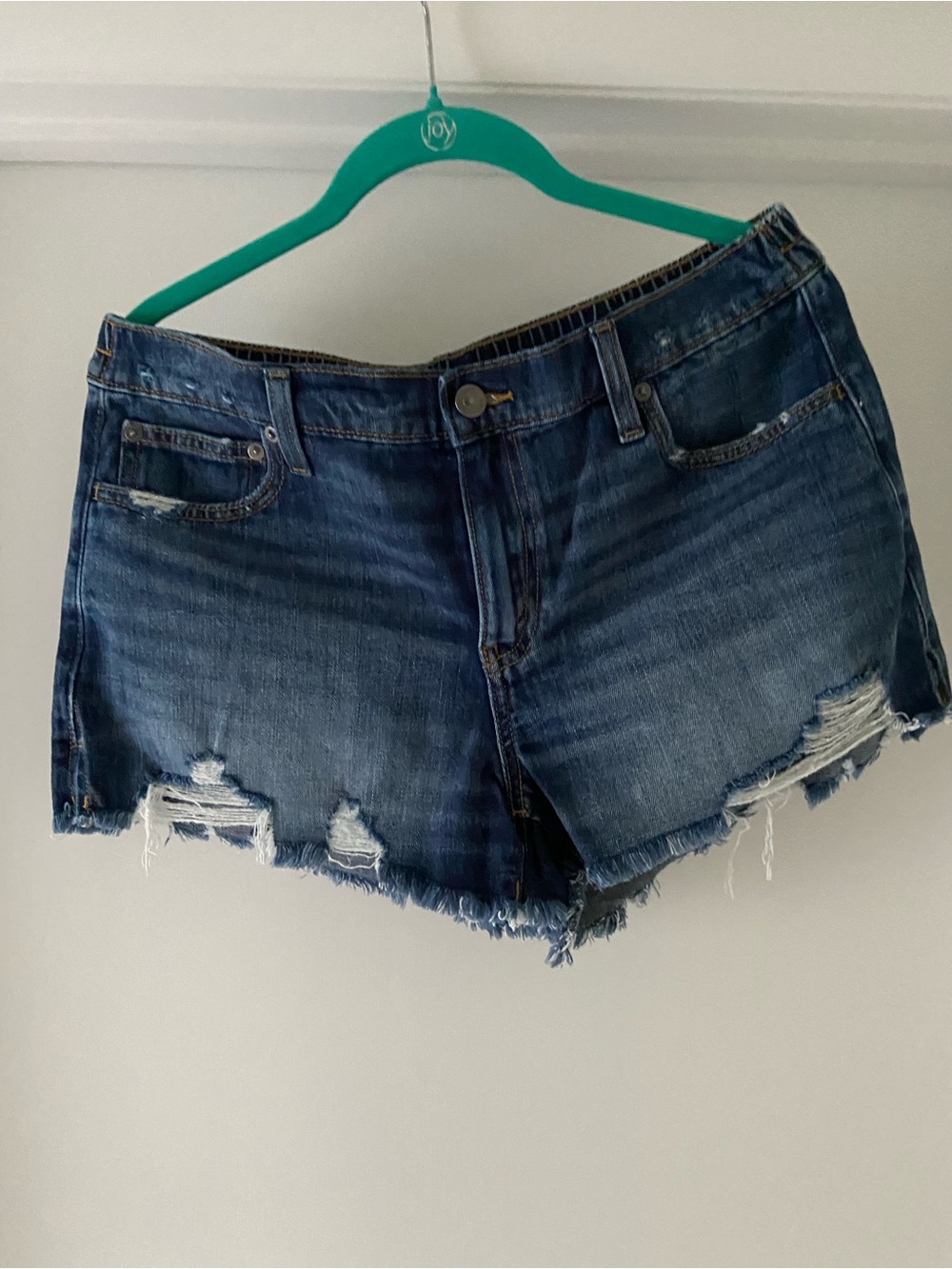 aerie Frayed Dark Blue Distressed Denim Shorts